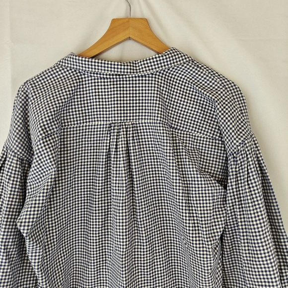 Ann Mashburn Mirabella Brushed Flannel Button Up Shirt In Navy/Ivory Gingham SM - Picture 14 of 14